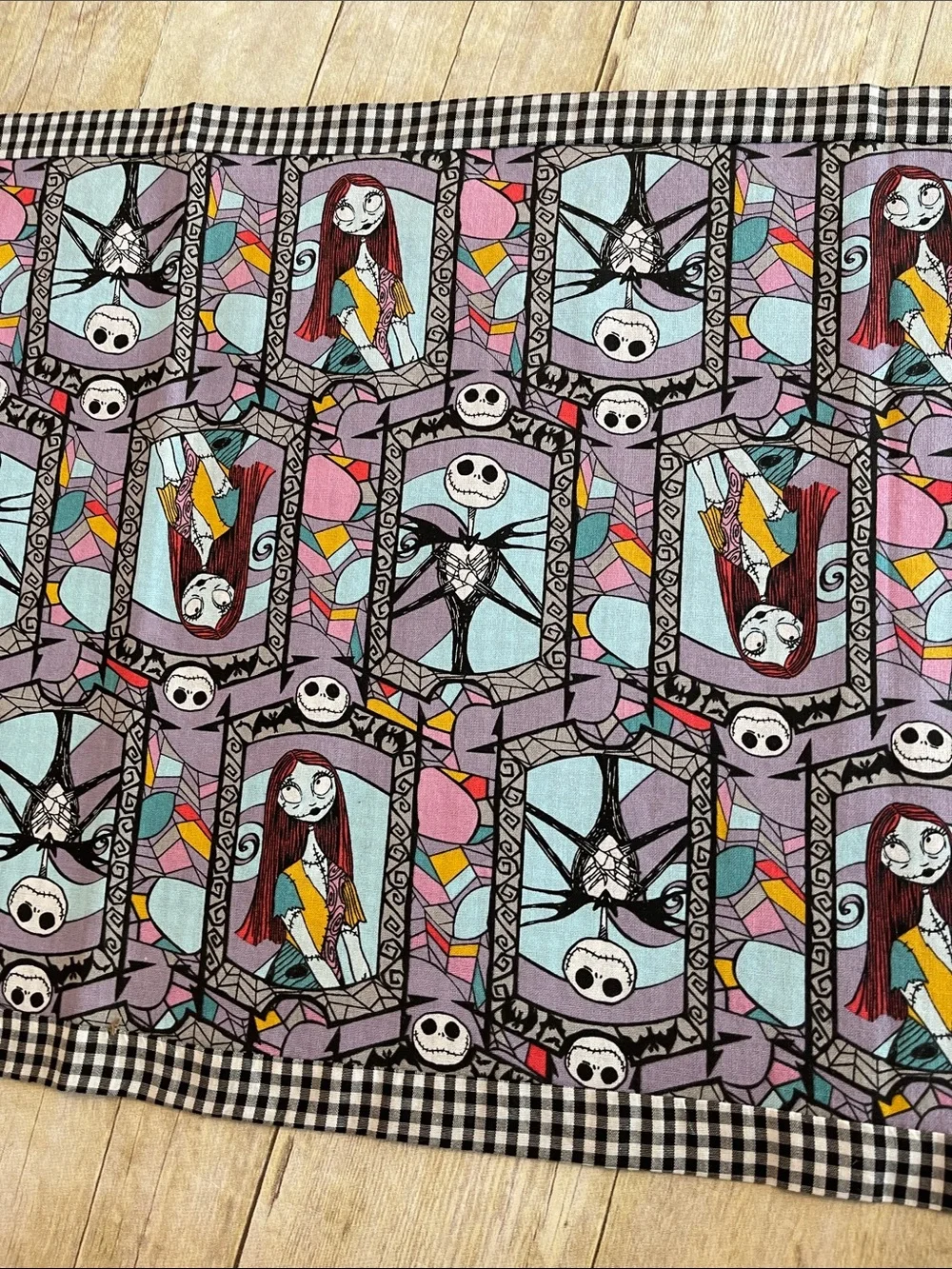 NWT Table Runner Halloween Decor Jack&Sally & Black & White Checkered Two Sided